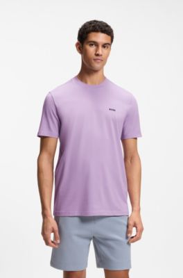 Stretch-cotton T-shirt with contrast logo, Light Purple