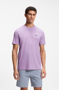 T-shirt van stretchkatoen met logodetail, Lichtpaars