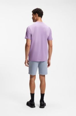 Stretch-cotton T-shirt with contrast logo, Light Purple