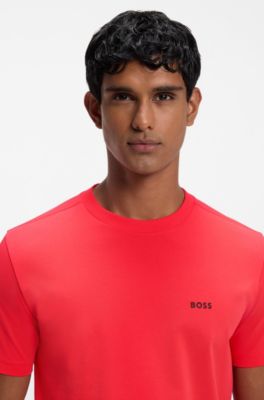 Stretch-cotton T-shirt with contrast logo, Red