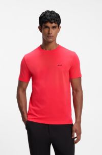 Stretch-cotton T-shirt with contrast logo, Red