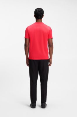 Stretch-cotton T-shirt with contrast logo, Red