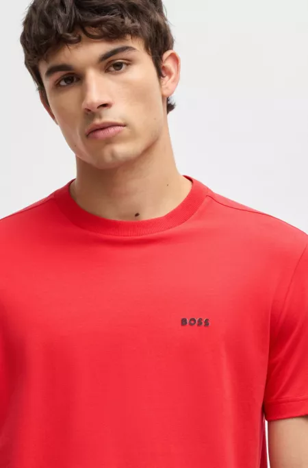 Regular-fit T-shirt in stretch cotton with contrast logo