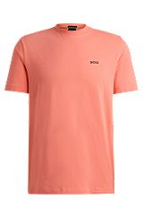 Stretch-cotton regular-fit T-shirt with contrast logo, Coral