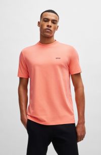 T-shirt Regular en coton stretch avec logo contrastant, Corail