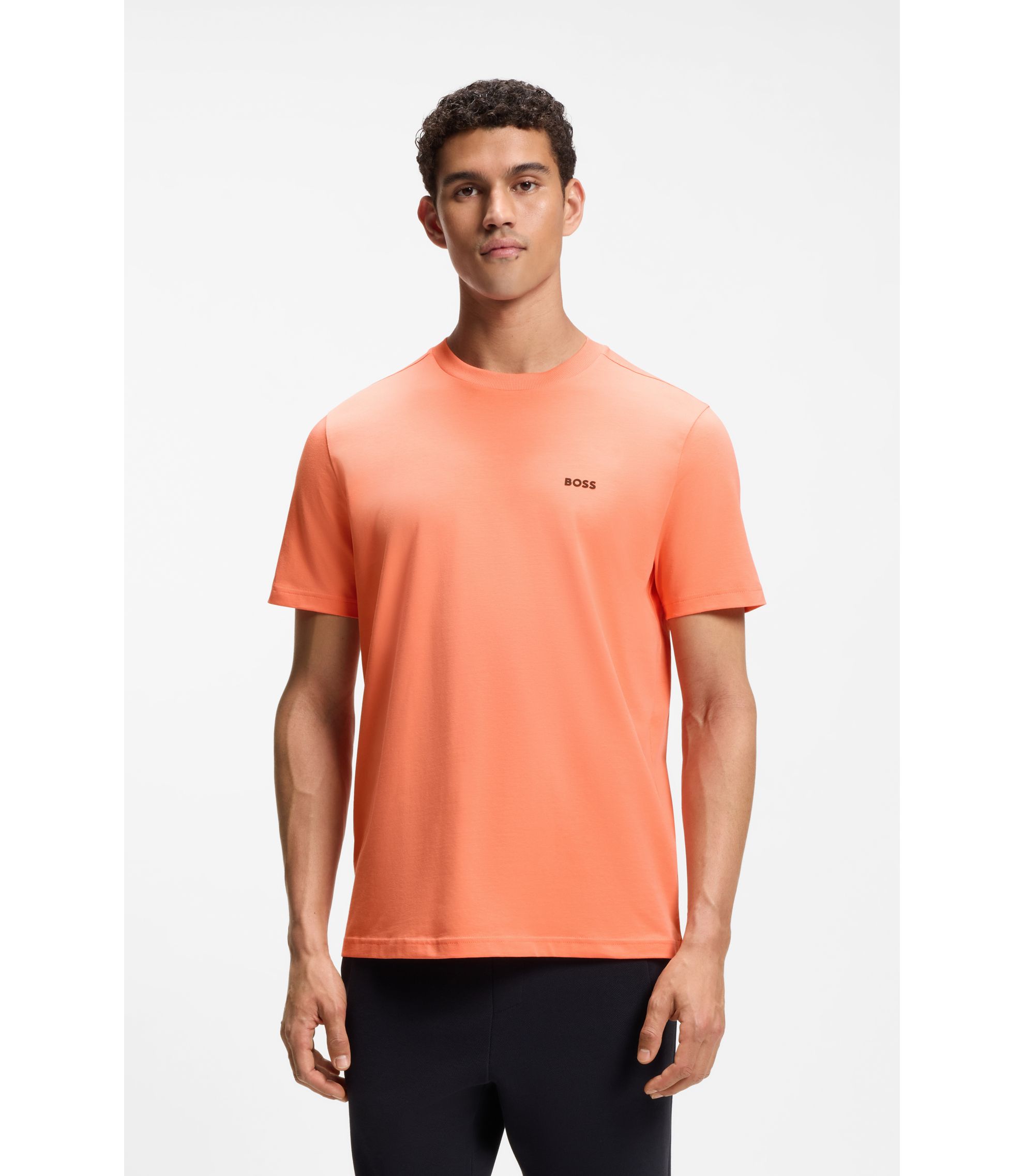 BOSS - Stretch-cotton T-shirt with logo detail - Orange