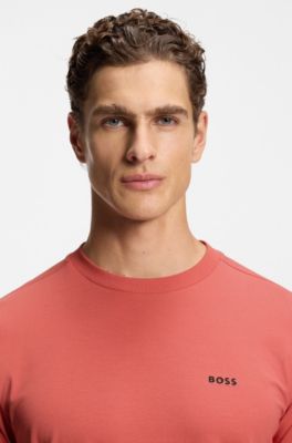 T-Shirt aus Stretch-Baumwolle mit Logo-Detail, Orange