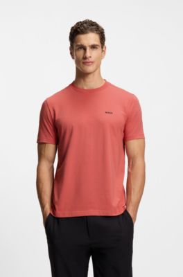T-Shirt aus Stretch-Baumwolle mit Logo-Detail, Orange