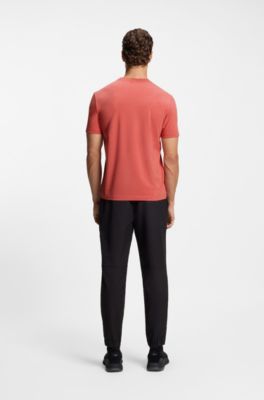 T-Shirt aus Stretch-Baumwolle mit Logo-Detail, Orange