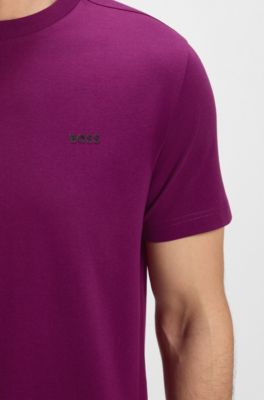 Camiseta de algod&oacute;n el&aacute;stico con detalle de logo, Rosa oscuro