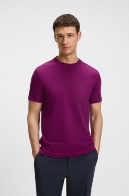 T-shirt en coton stretch avec d&eacute;tail logot&eacute;, Rose fonc&eacute;
