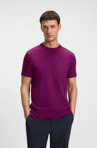Regular-fit T-shirt in stretch cotton with contrast logo, Dark pink