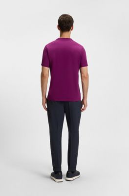T-shirt en coton stretch avec d&eacute;tail logot&eacute;, Rose fonc&eacute;