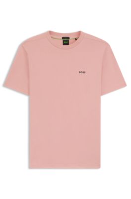 Stretch-cotton T-shirt with logo detail, light pink