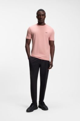 Stretch-cotton T-shirt with contrast logo, Light Pink