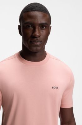 Stretch-cotton T-shirt with contrast logo, Light Pink