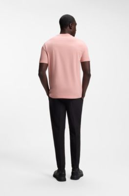 Stretch-cotton T-shirt with contrast logo, Light Pink