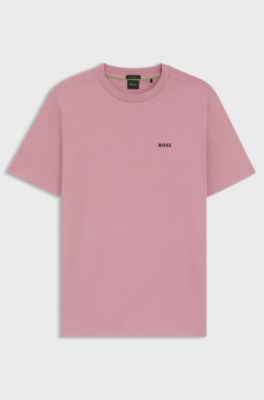 Stretch-cotton T-shirt with contrast logo, Light Pink