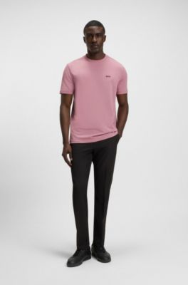 T-shirt van stretchkatoen met logodetail, Lichtroze