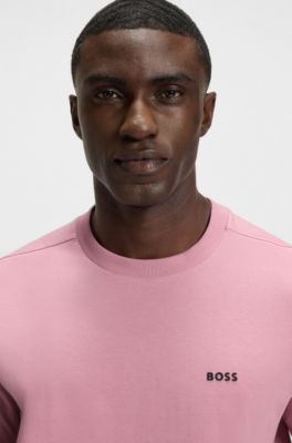 Stretch-cotton T-shirt with logo detail, light pink