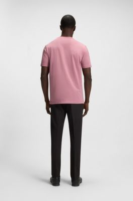 T-shirt en coton stretch avec d&eacute;tail logot&eacute;, Rose clair