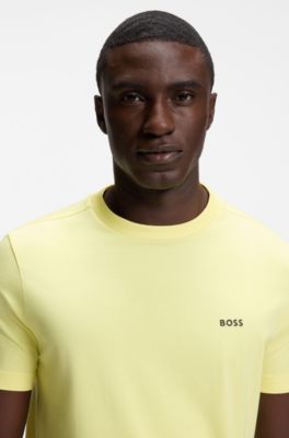 T-Shirt aus Stretch-Baumwolle mit Logo-Detail, Hellgelb