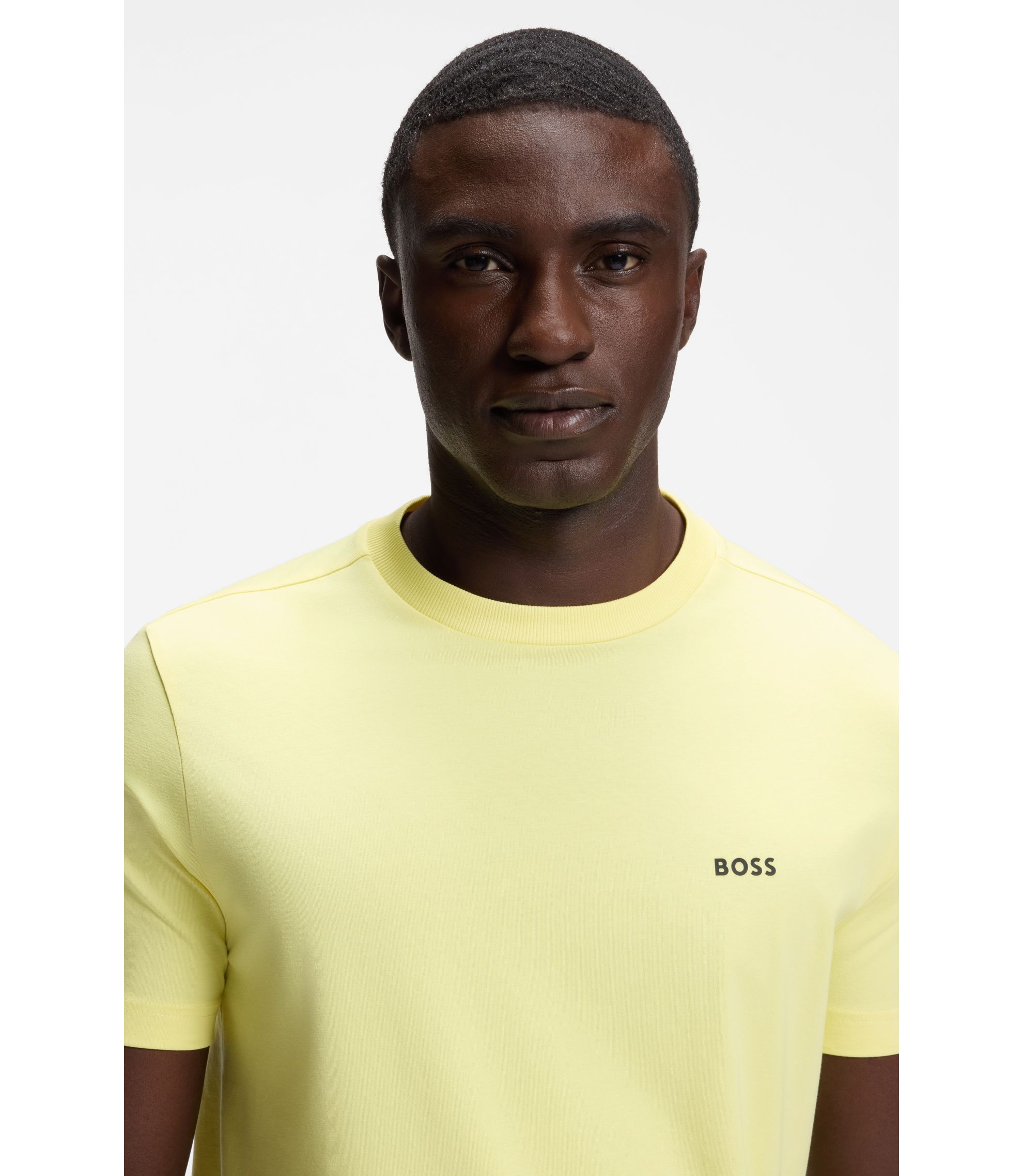 BOSS - Stretch-cotton T-shirt with logo detail - Light Yellow