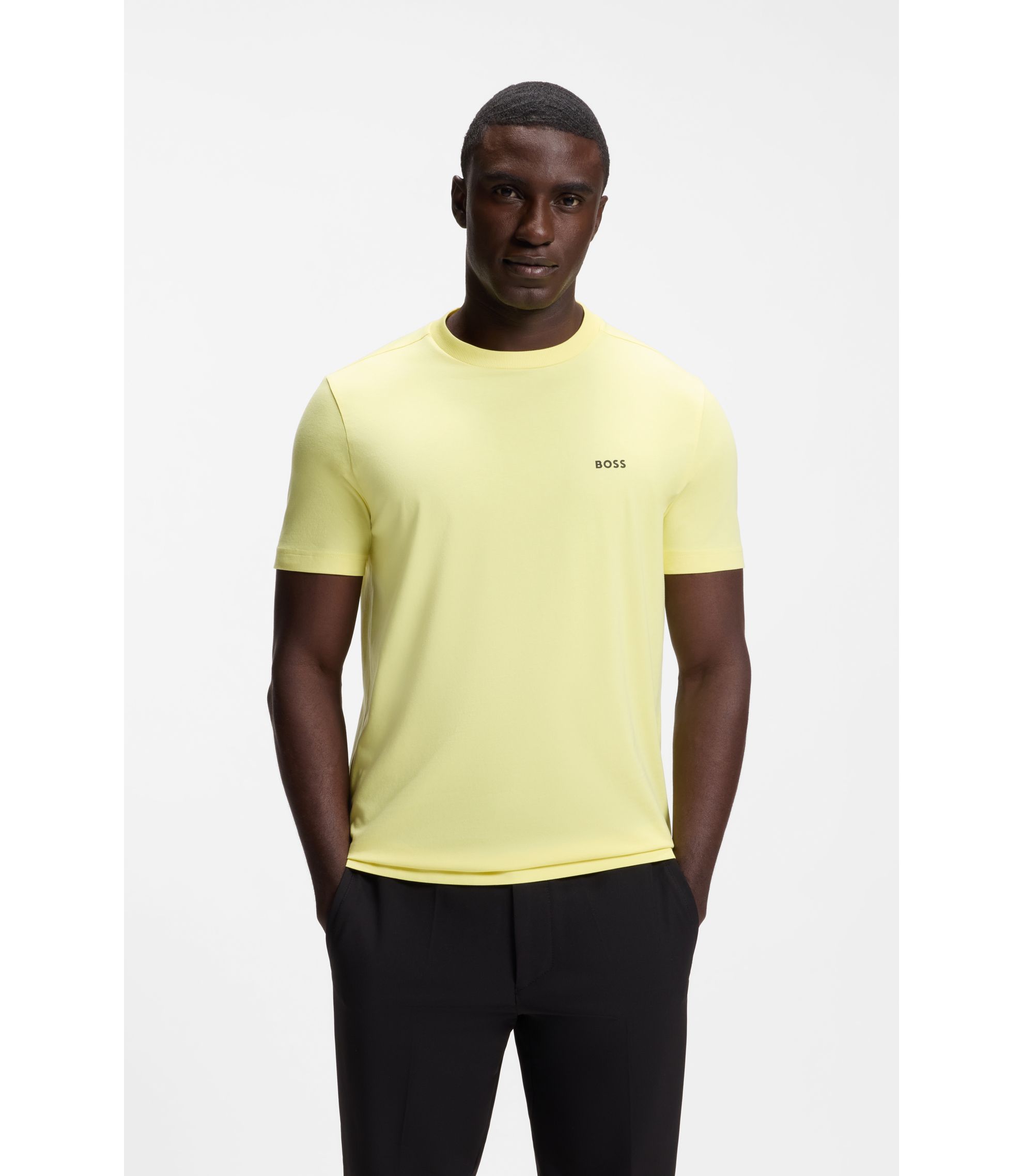 BOSS - Stretch-cotton T-shirt with logo detail - Light Yellow