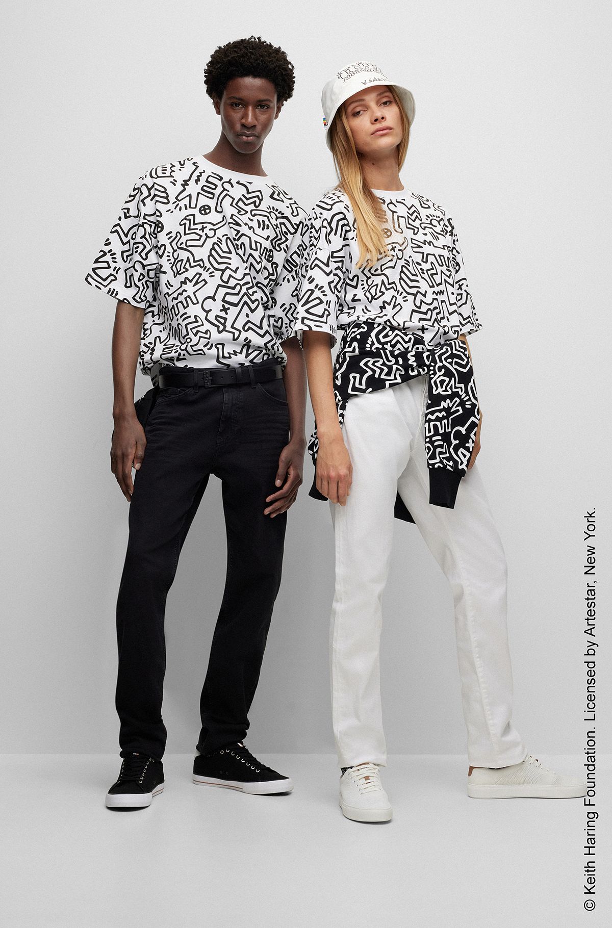 BOSS x Keith Haring T-shirt no-gender in jersey di cotone con grafica, Bianco
