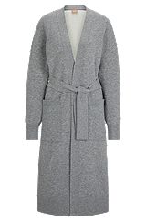 Belted cardigan in virgin wool and cashmere, Silver