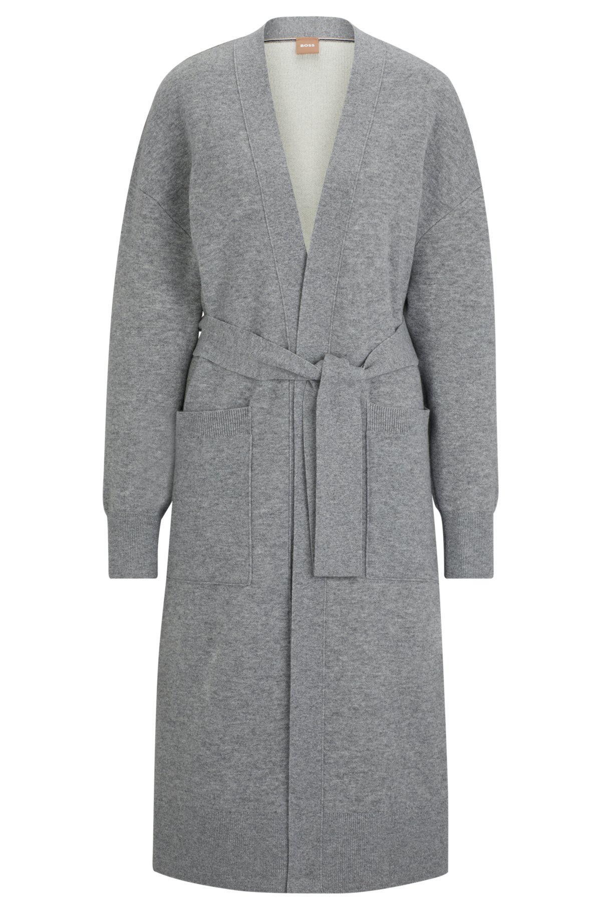 Belted cardigan in virgin wool and cashmere, Grey