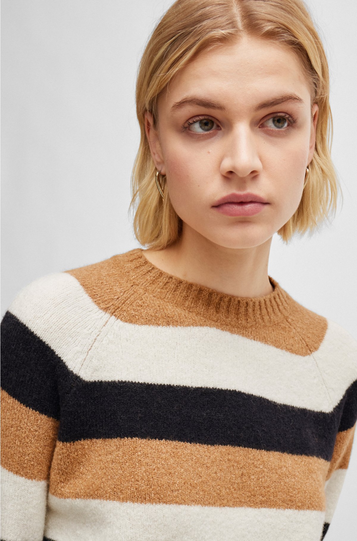 Extra-slim-fit sweater with block stripes, Beige Patterned