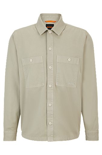 Oversized-fit overshirt in cotton twill, Light Beige