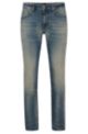 Slim-Fit Jeans aus blauem Denim mit Beigestich, Blau