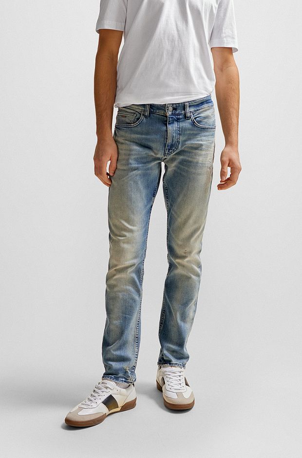 Slim-fit jeans van beige-blauw denim, Blauw