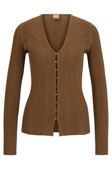 Ribbed cardigan in stretch fabric with hook closures, Hugo boss