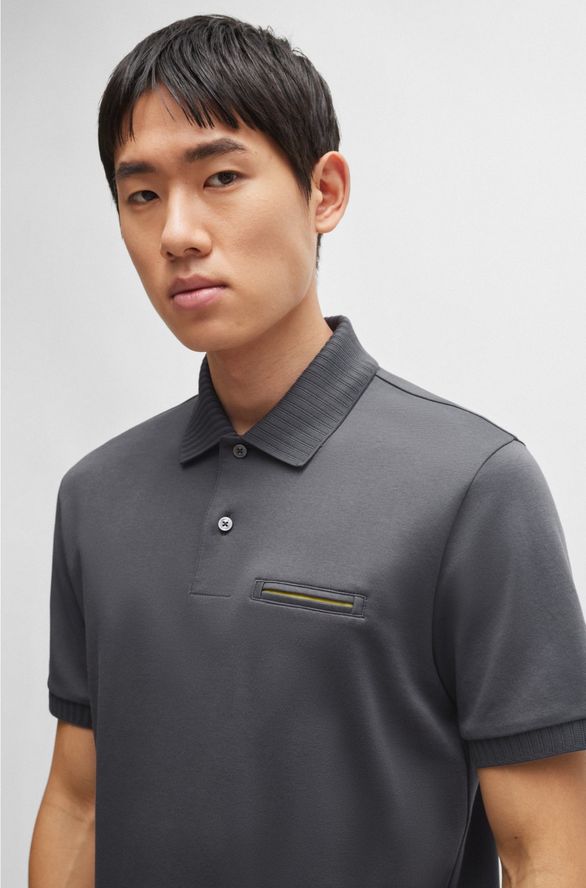Cotton-blend polo shirt with moisture management, Grey