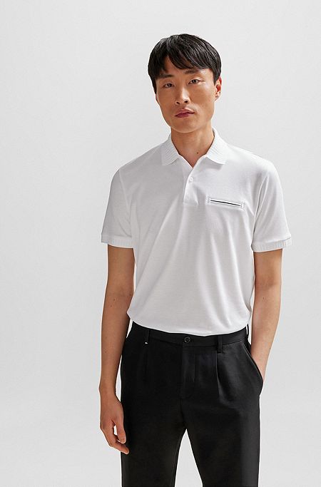 Cotton-blend polo shirt with moisture management, White