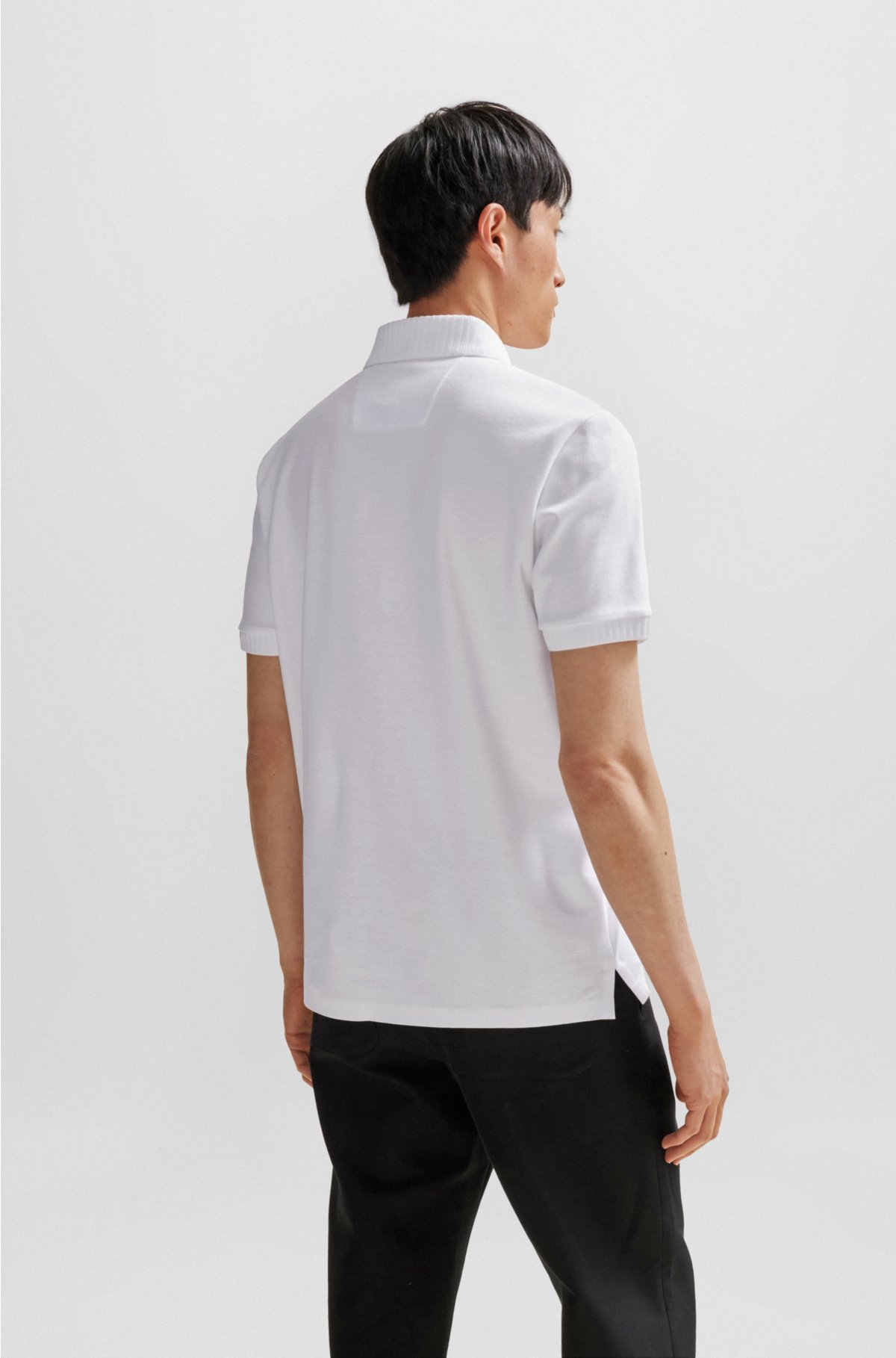 Cotton-blend polo shirt with moisture management, White