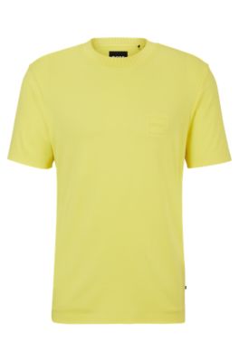 BOSS Cotton blend regular fit T shirt with embossed logo Yellow