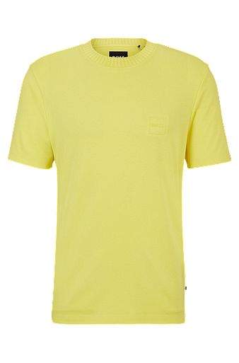 Regular-Fit T-Shirt aus Baumwoll-Mix mit Logo-Prägung, Gelb