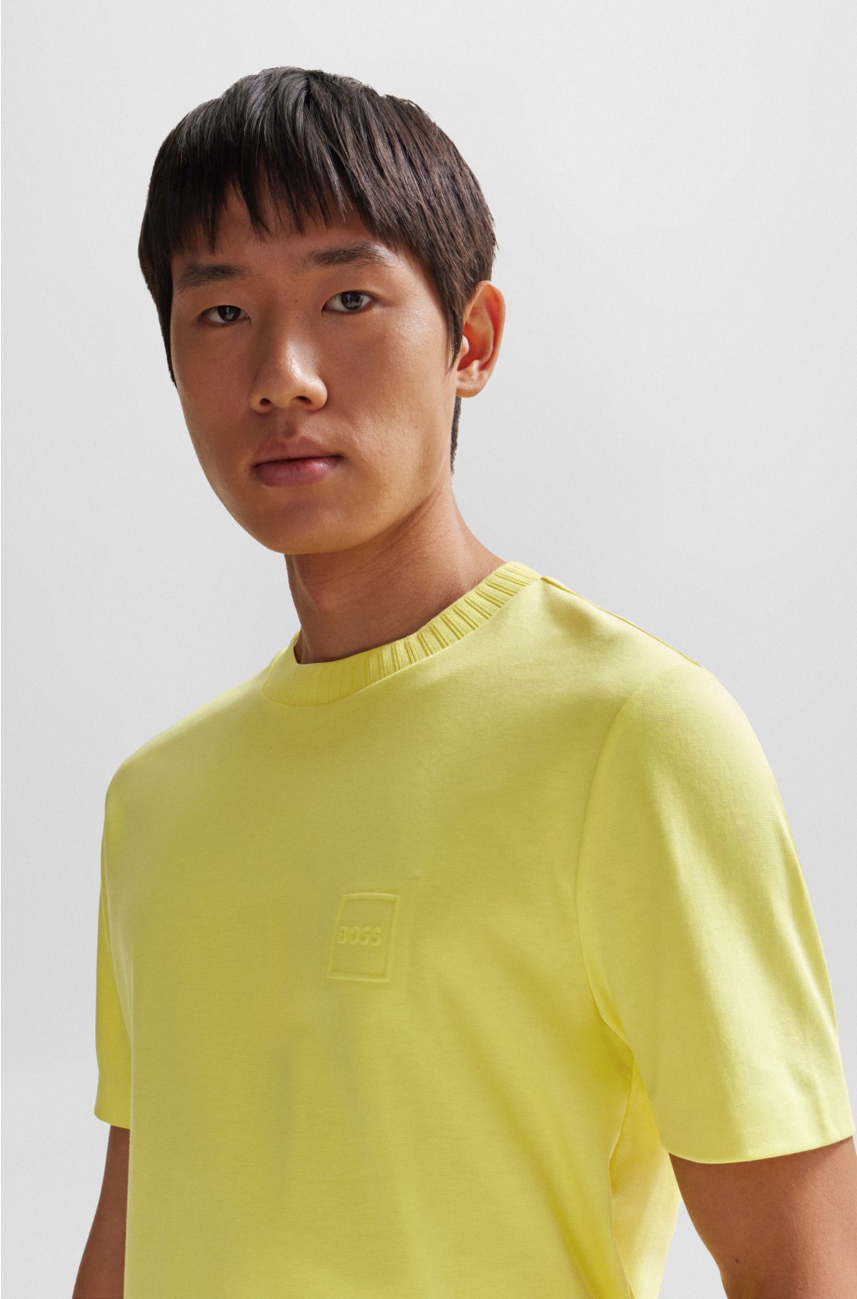 Cotton-blend regular-fit T-shirt with embossed logo, Yellow