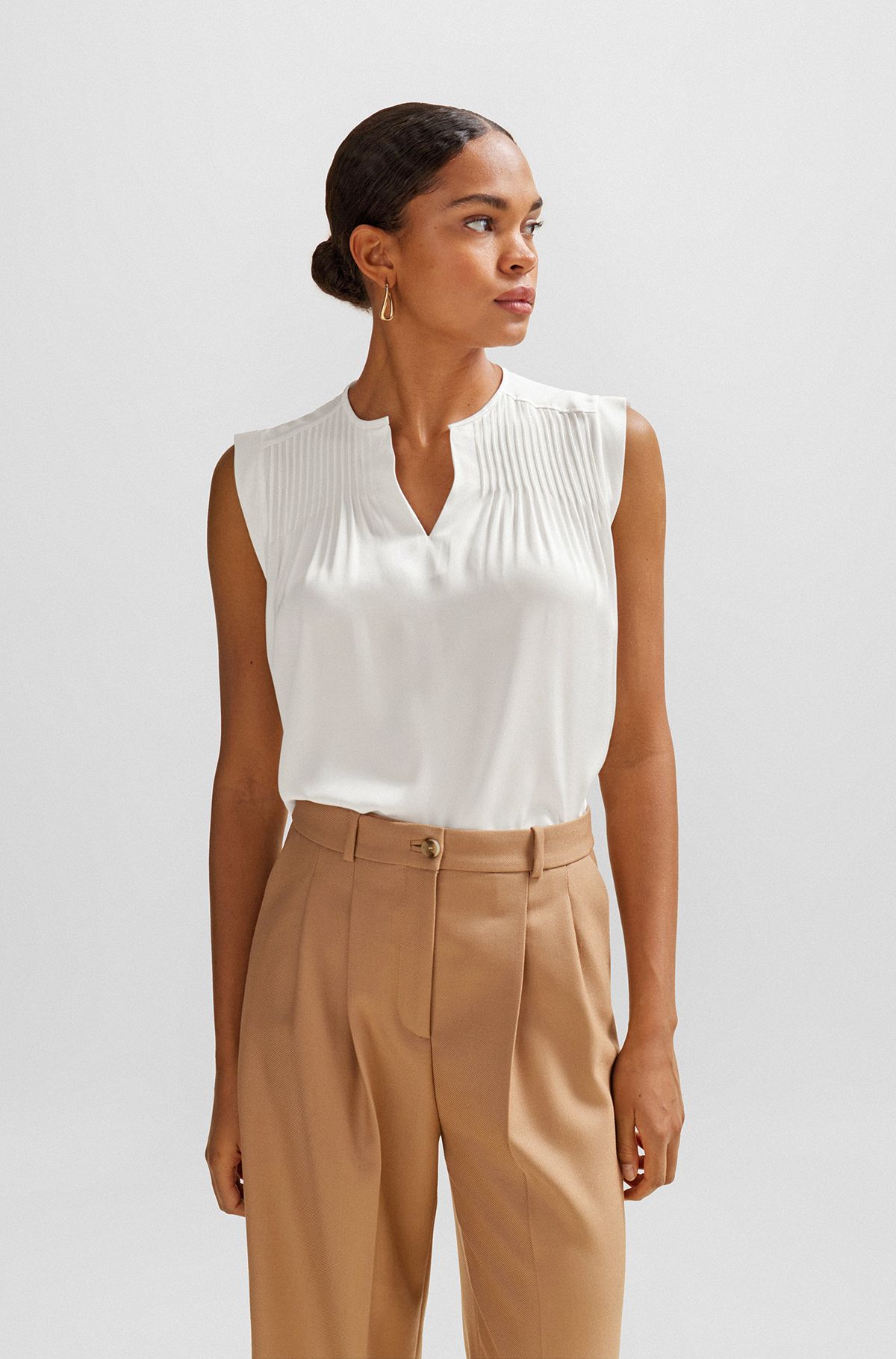 Relaxed-fit tailored blouse in stretch silk, White