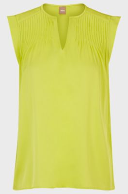 Relaxed-fit tailored blouse in stretch silk, Yellow