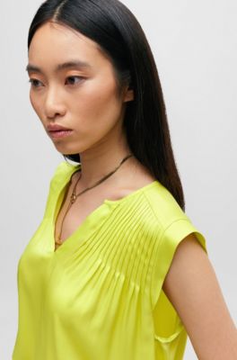 Relaxed-fit tailored blouse in stretch silk, Yellow