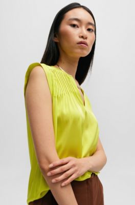 Relaxed-fit tailored blouse in stretch silk, Yellow