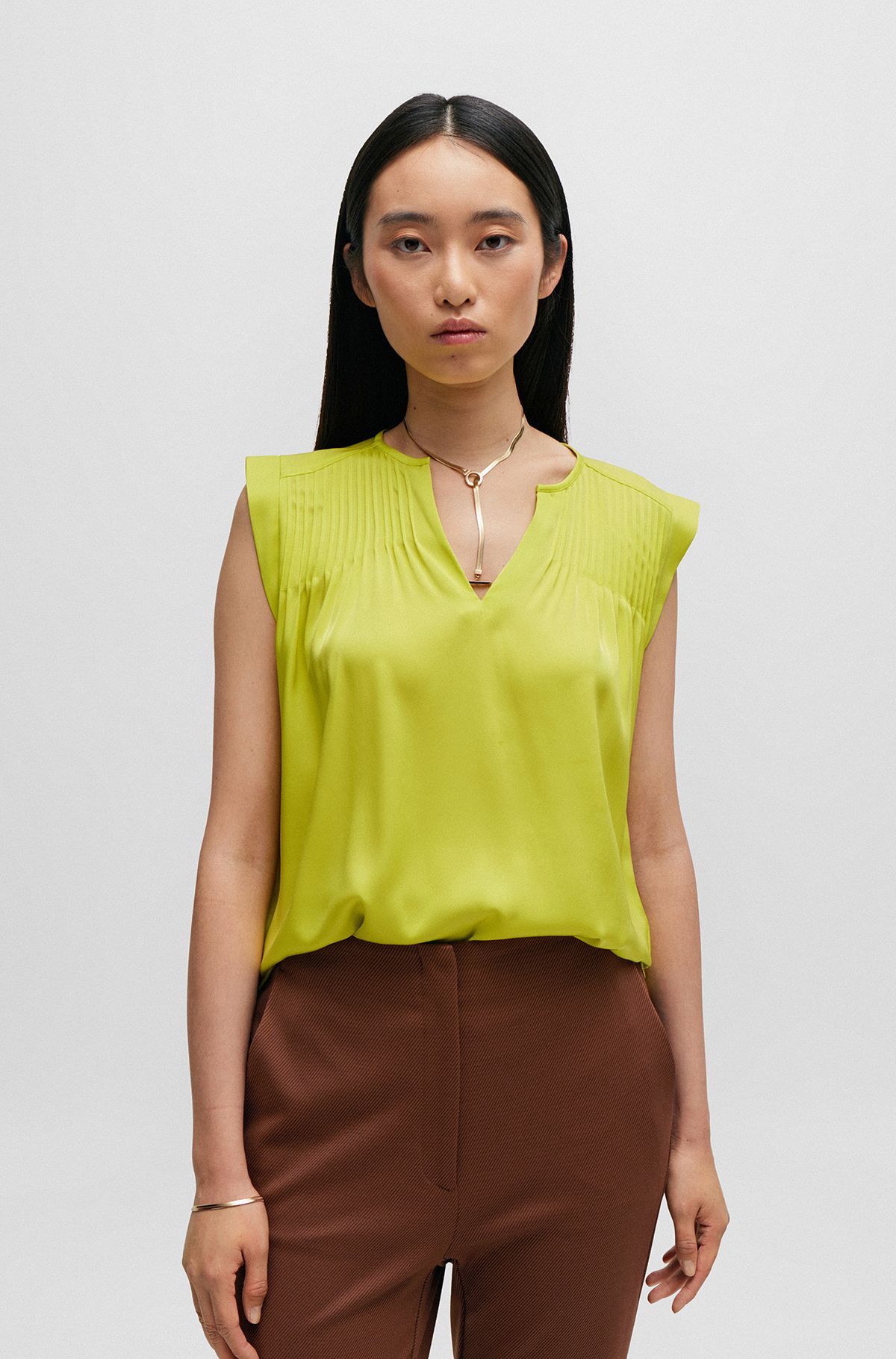 Классическая блузка свободного кроя из эластичного шелка, Жёлтый