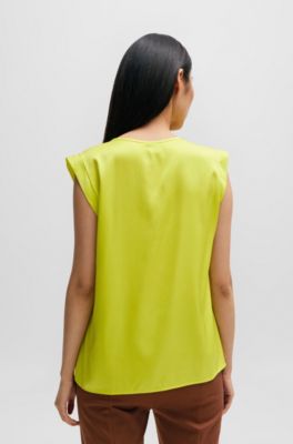 Relaxed-fit tailored blouse in stretch silk, Yellow