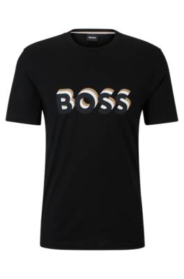 Hugo Boss Cotton-jersey T-shirt With Logo In Signature Colours In Black