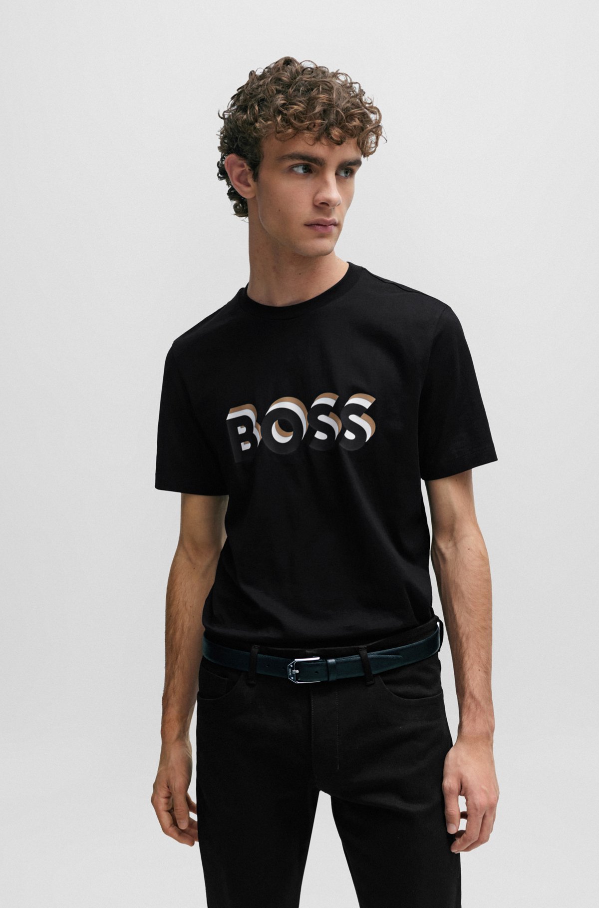 Cotton-jersey T-shirt with logo in signature colours, Black